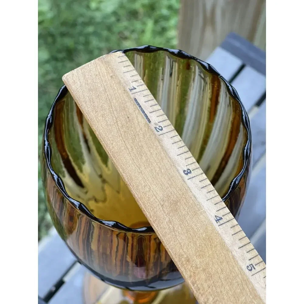 Vintage Empoli Amber Italian Tall Art Glass Optic LONG Stem Compote Vase Snifter